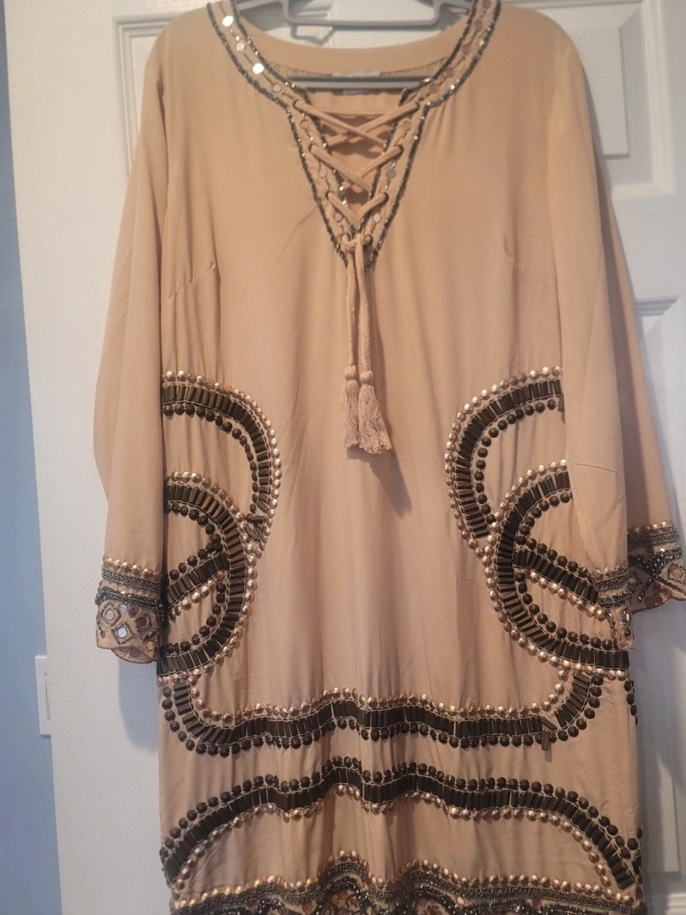VENUS Beige Embroidered Tassel Tunic Dress - Picture 4 of 10
